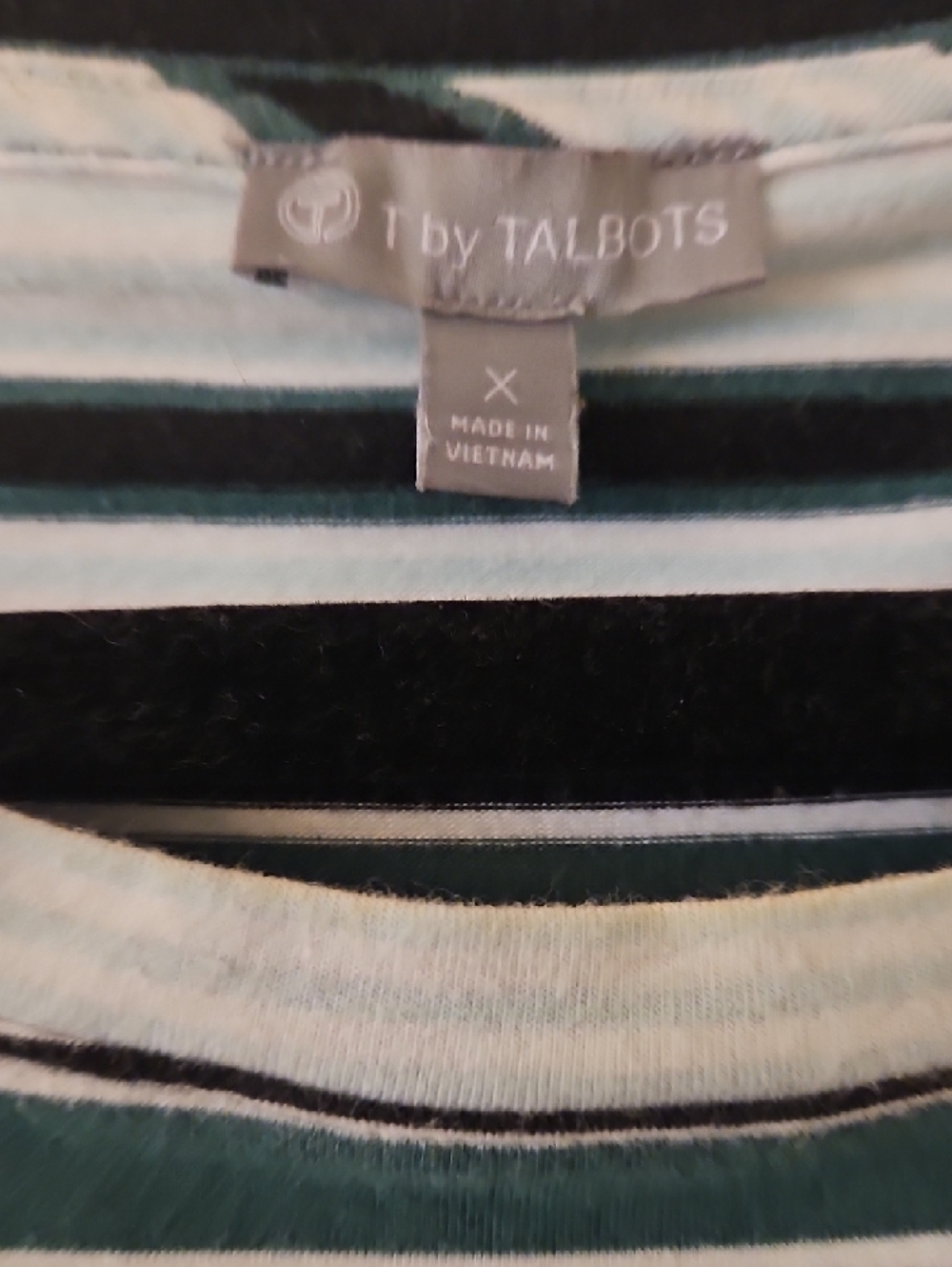T By Talbots Black, White & Green Striped Tie-Front Long Sleeve Tee - Picture 3 of 4